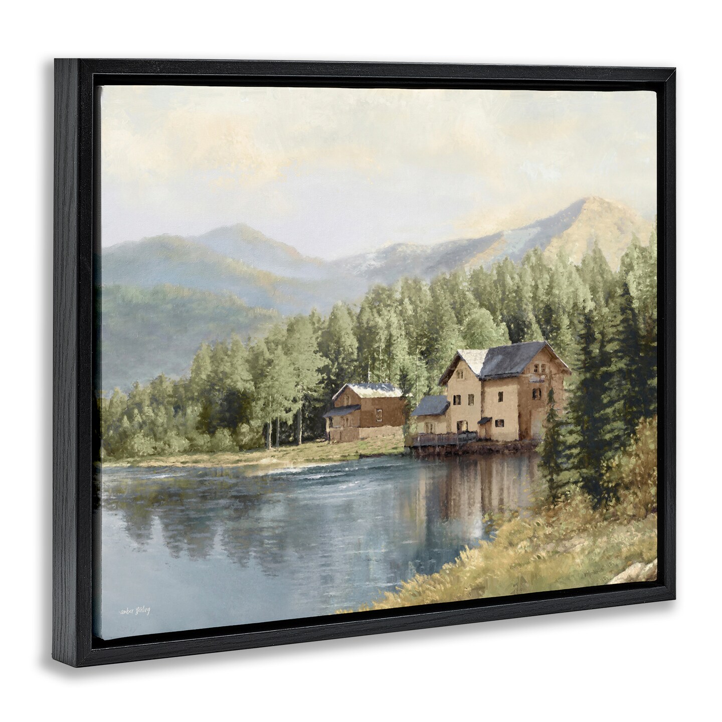 Stupell Industries Lakeside Cabin with Mountain View Floating Frame By Amber Sterling