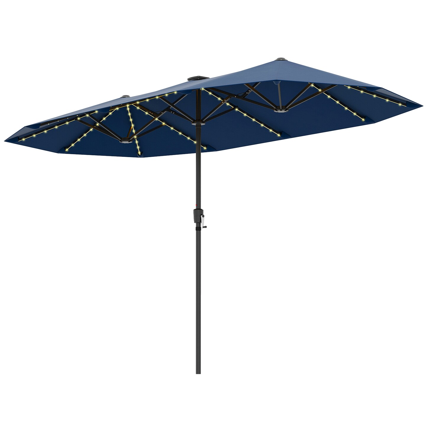 LED Patio Umbrella, Solar-Powered Double Canopy with Crank Handle