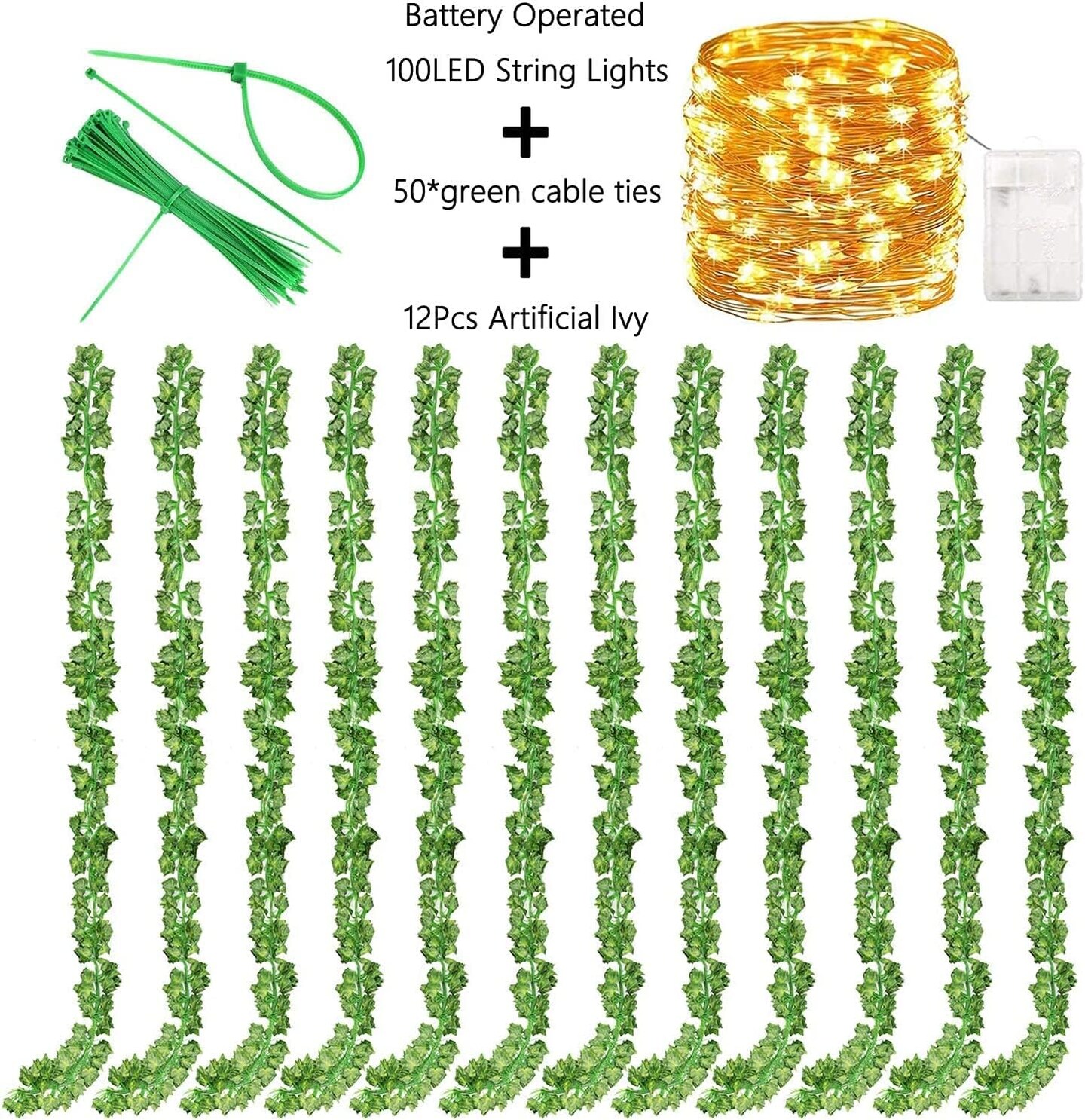 12 Pack Fake Vines for Room Decor with 100 LED String Light