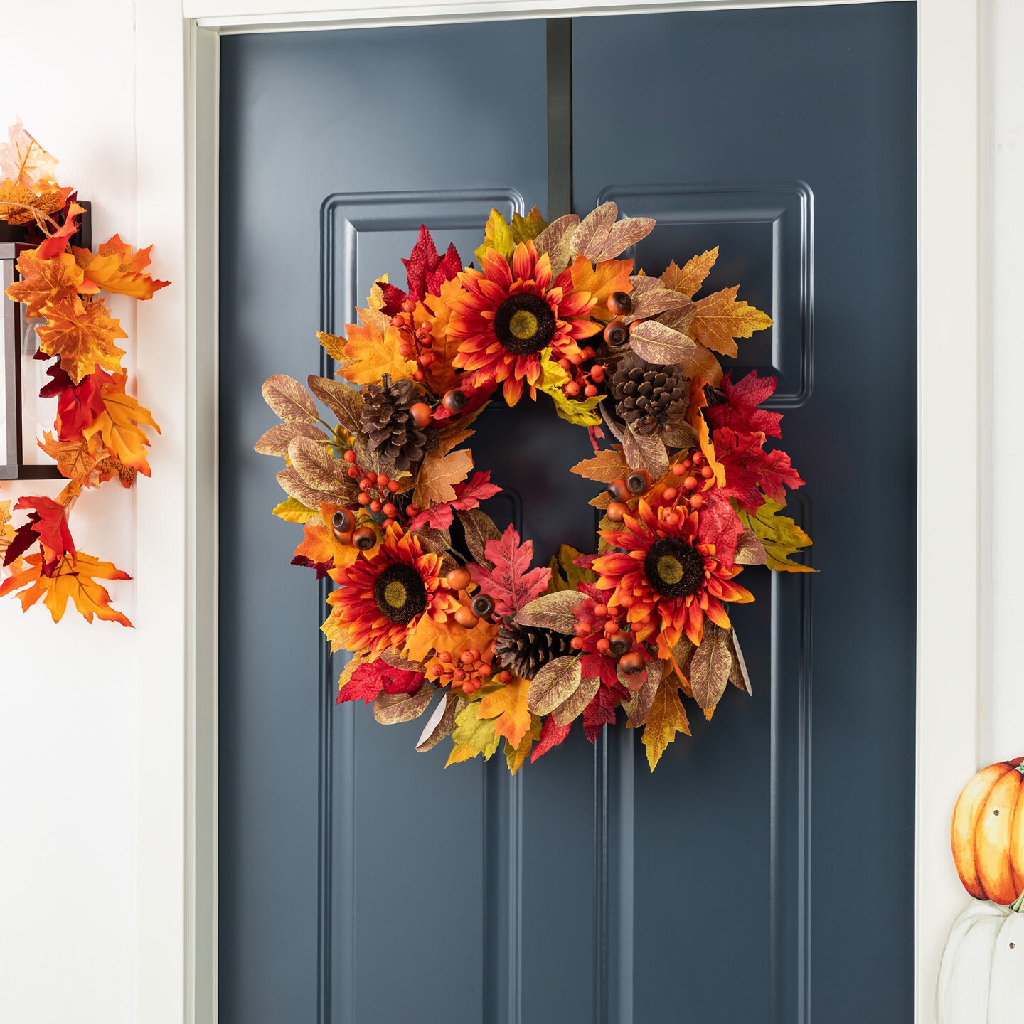 Fall Sunflower Pinecone and Berry 36&#x22;H Porch Tree &#x26; 24&#x22;D Wreath