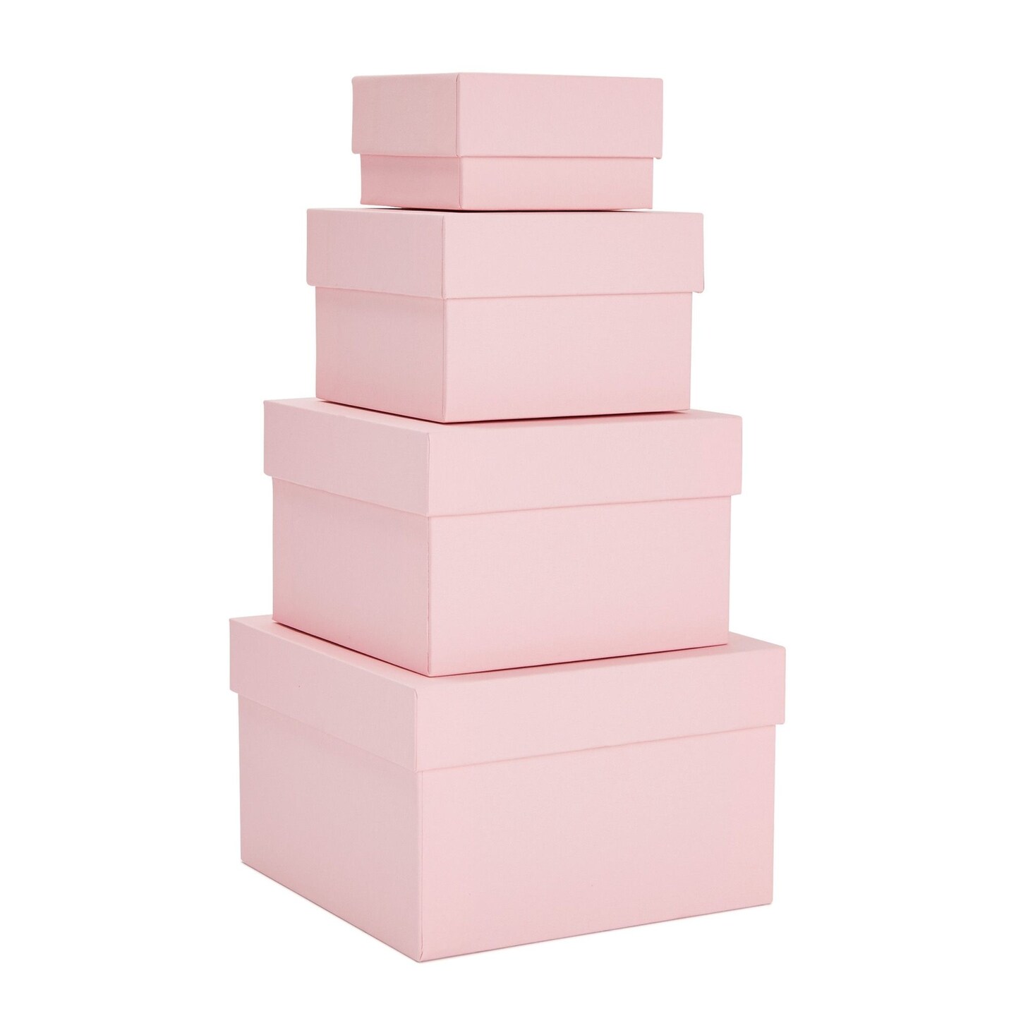 Stockroom Plus Set of 4 Sizes Square Nesting Gift Boxes with Lids for Presents, Stacking Decorative Goodie Box for Holidays, Wedding, Birthday, and Party Favors (Pink)