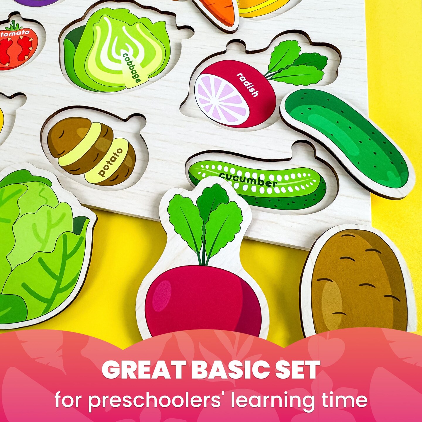 QUOKKA Wooden Puzzles for Toddlers 1-2 &#x2013; 4 Set Pegged Puzzles for Kids Ages 1-2 &#x2013; Veggies Learning Toy for Kids &#x2013; Gift Realistic Educational Game for Boy and Girl