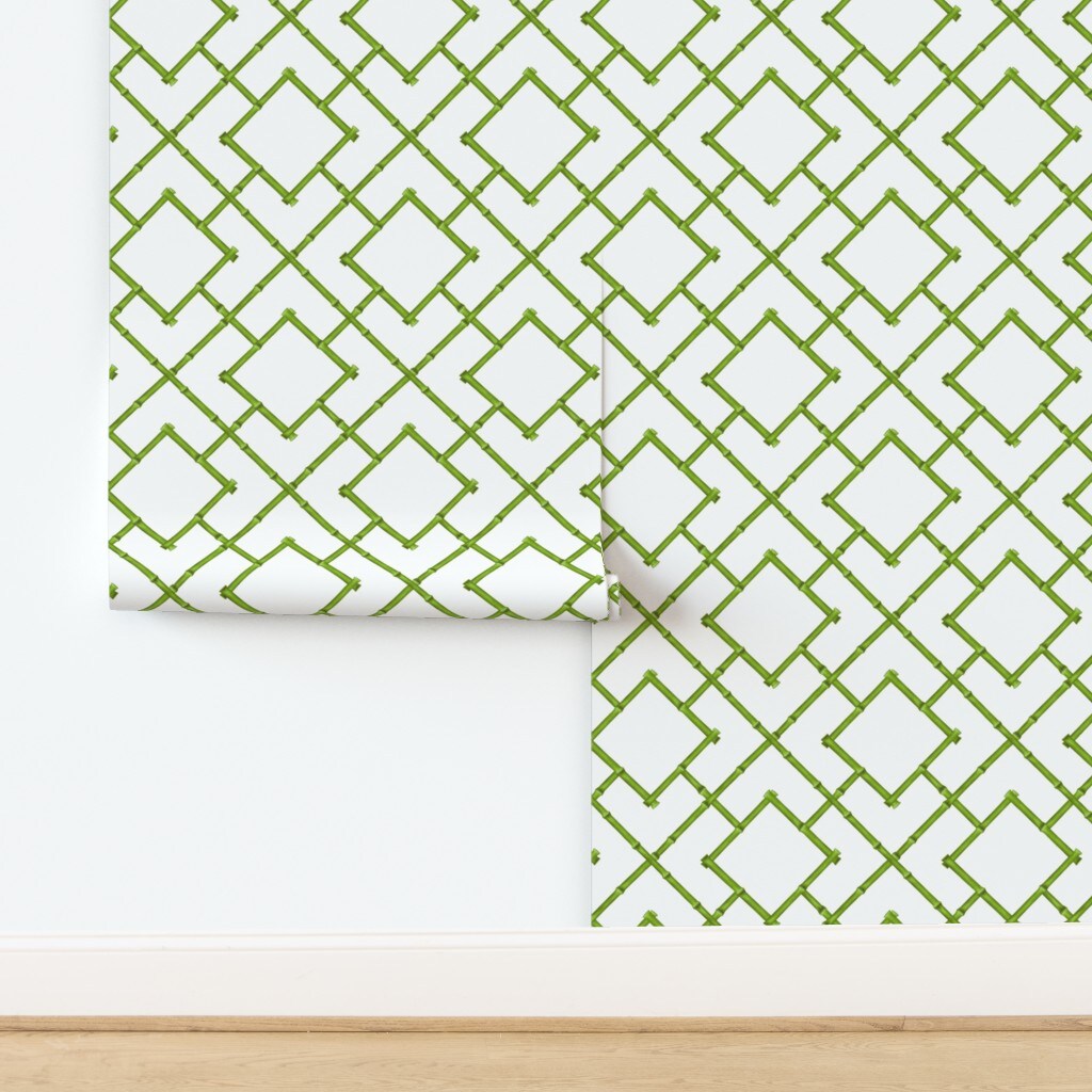 Chinoiserie Spring Green Classic Geometric Custom Pre-pasted Wallpaper by Spoonflower Pre-Pasted Wallpaper 2FT Wide