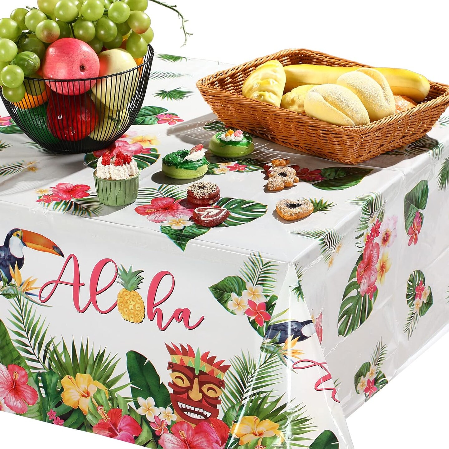 Hawaiian Luau Tablecloths, 108 x 54 in Luau Decorationtropical Palm Leaves Table Cloth