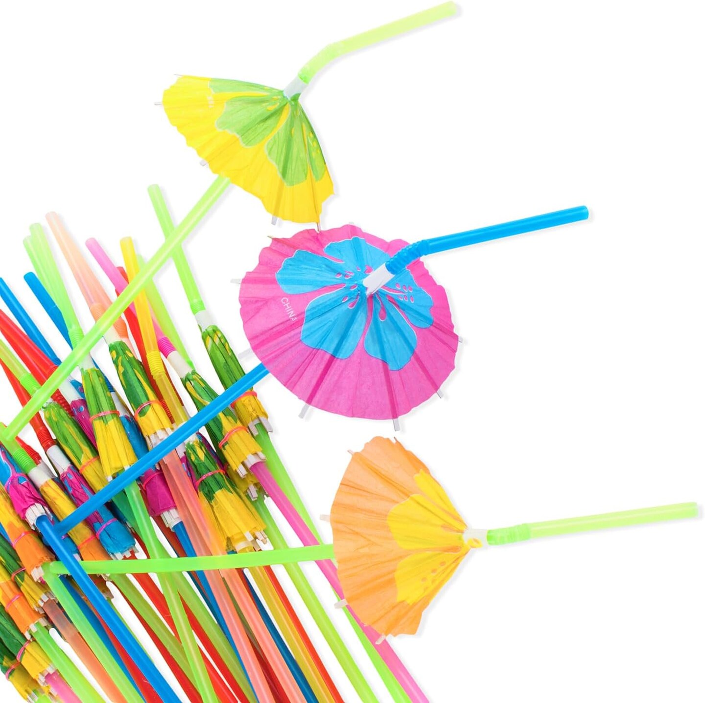 Tropical Umbrella Straws Hawaiian Beach Luau Party Decorations for Cocktails & Drinks - Pack of 48