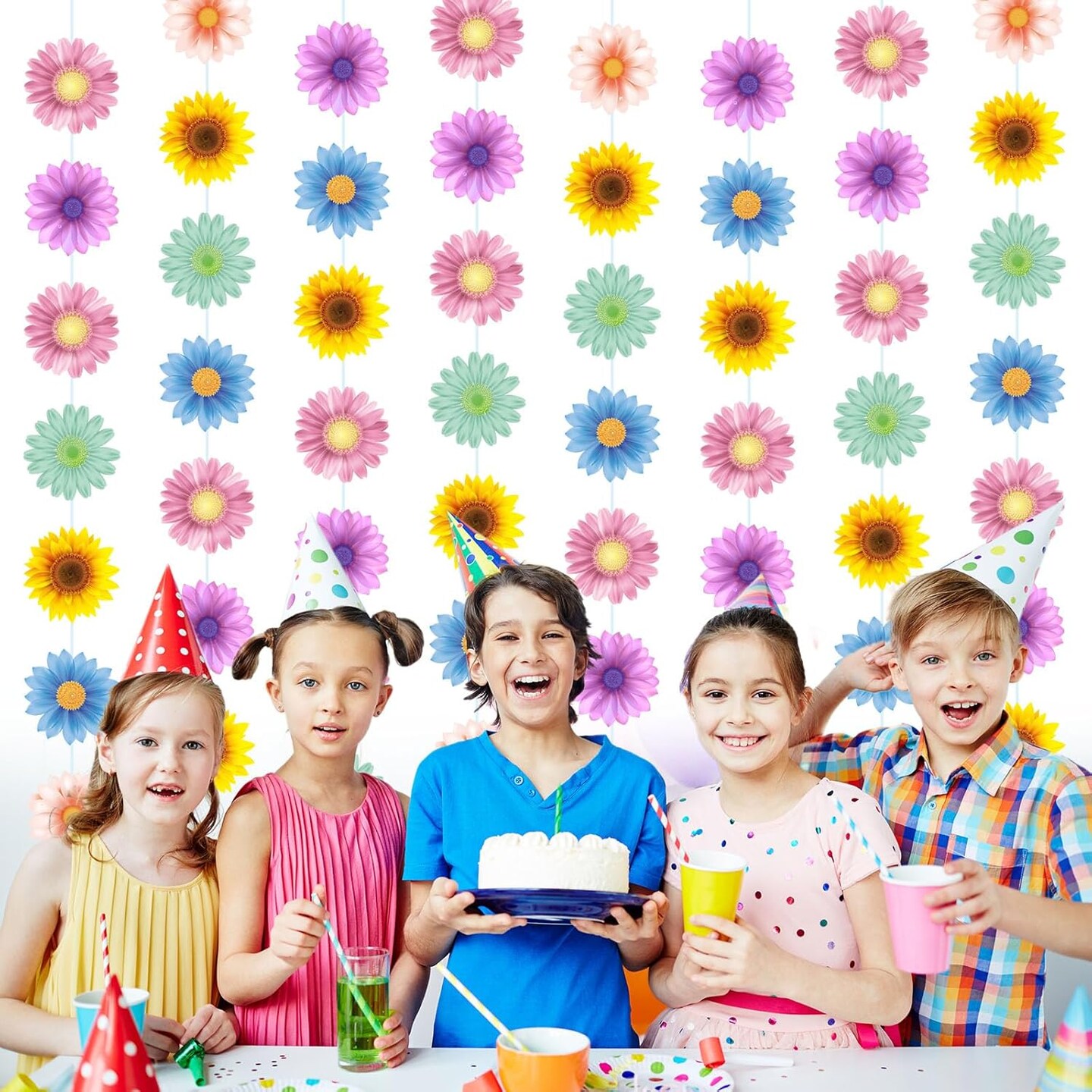 8 Packs Spring Party Decorations Sun Flowers Banners Colorful Sunflower Garland Decor for Women Spring Summer Easter Flower Themed Birthday Party Decorations Classroom Suppies