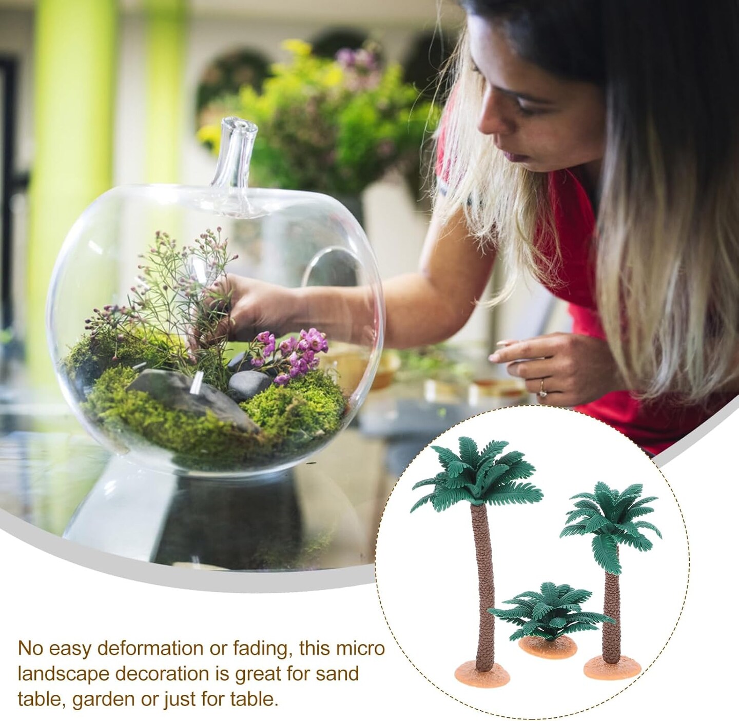 3pcs Small Coconut Palm Tree Model, Plastic Faux Fish Tank Plants Model Scenery Palm Tree Craft Statue for Micro Landscape Fairy Garden Decor