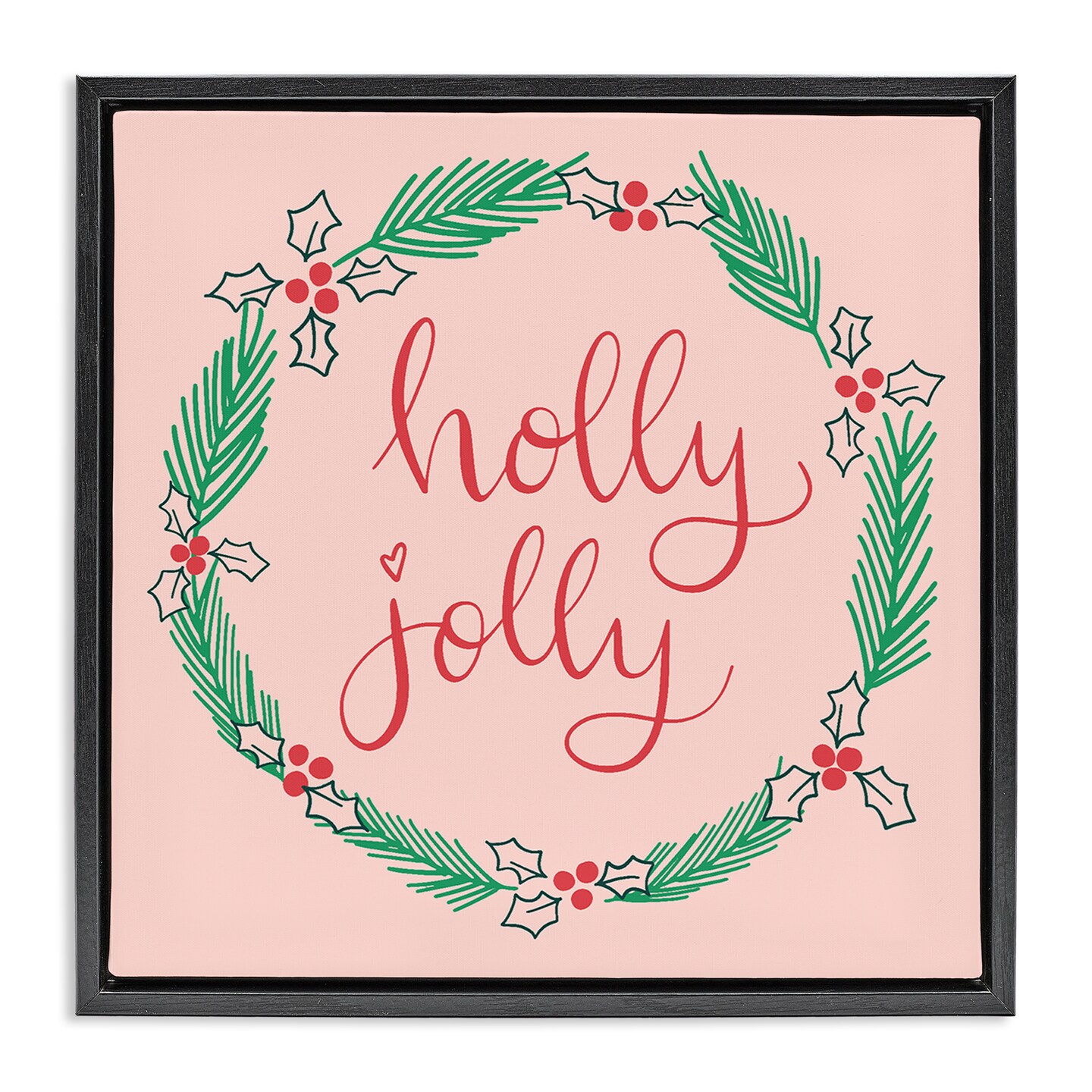 Stupell Industries Minimal Holly Jolly Wreath Floating Frame Design by Sazerelli Designs