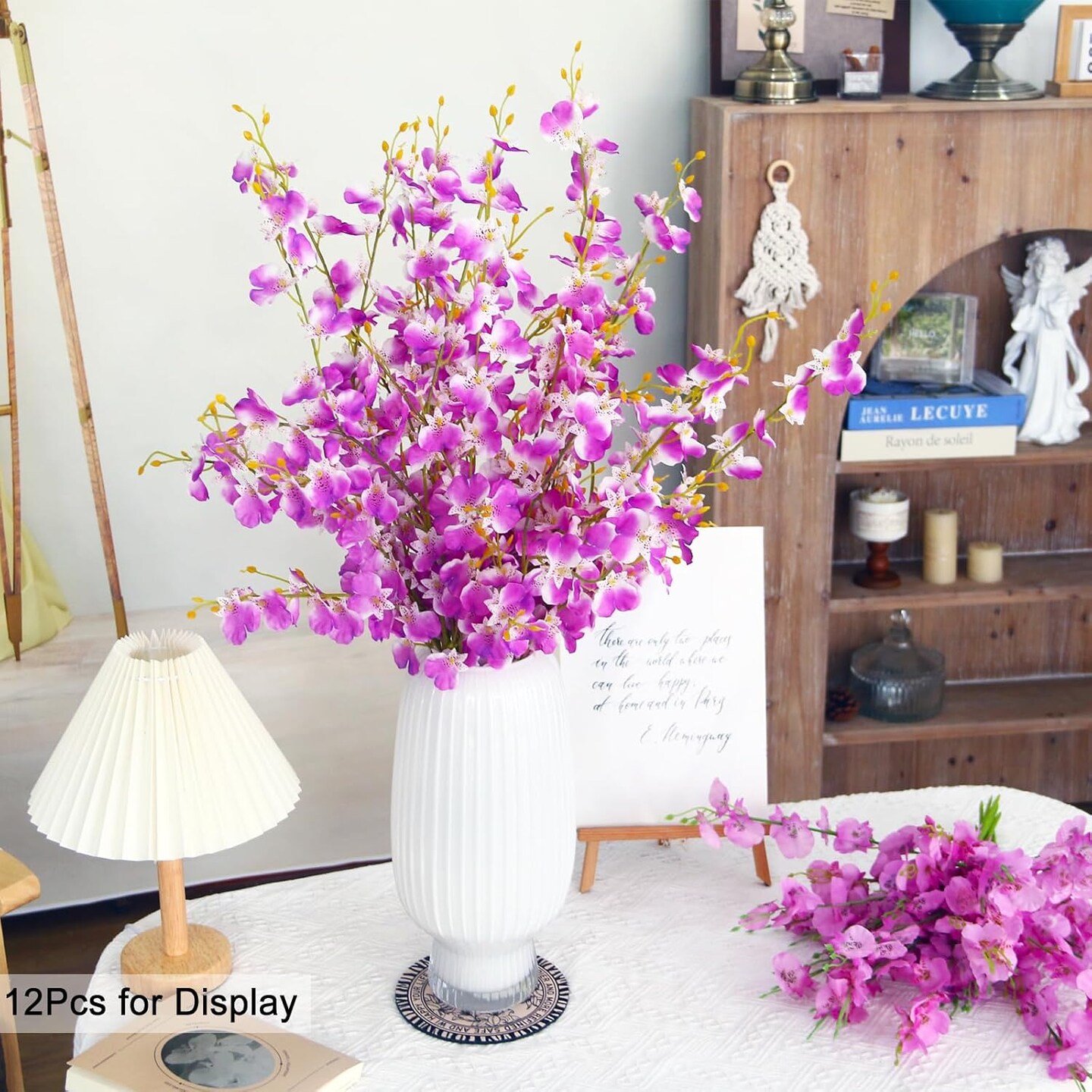 Purple Artificial Orchid Silk Fake Flowers 6 Pcs in Bulk 38&#x22; Faux Dacing Lady Orchids Long Stem for Home Office Wedding Table Centerpieces Summer Yard Garden Indoor Outdoor Decoration
