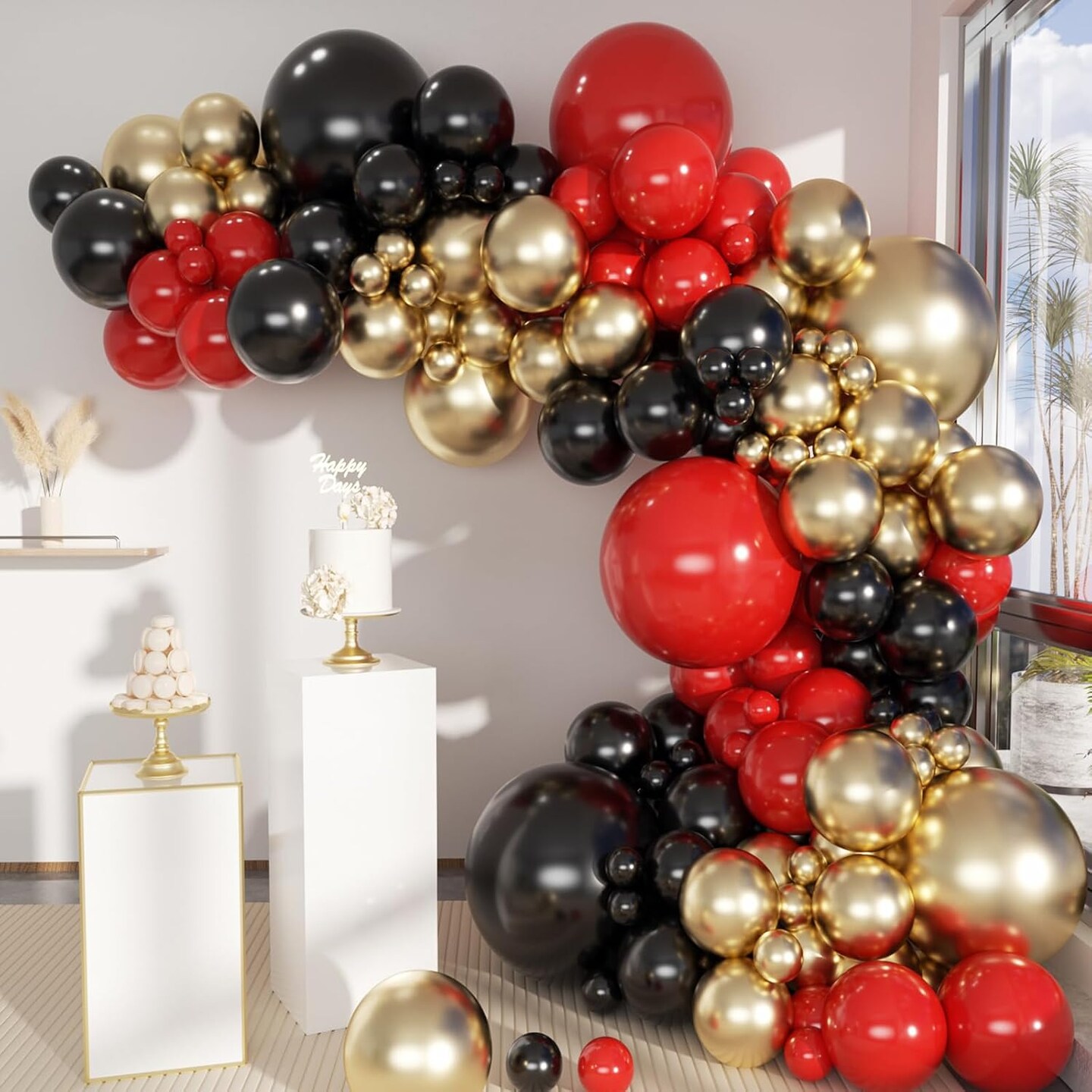 Black Gold Red Balloons Garland Arch Kit, 141Pcs Latex Balloons Different Sizes 18 12 10 5 Inch for Party Decorations