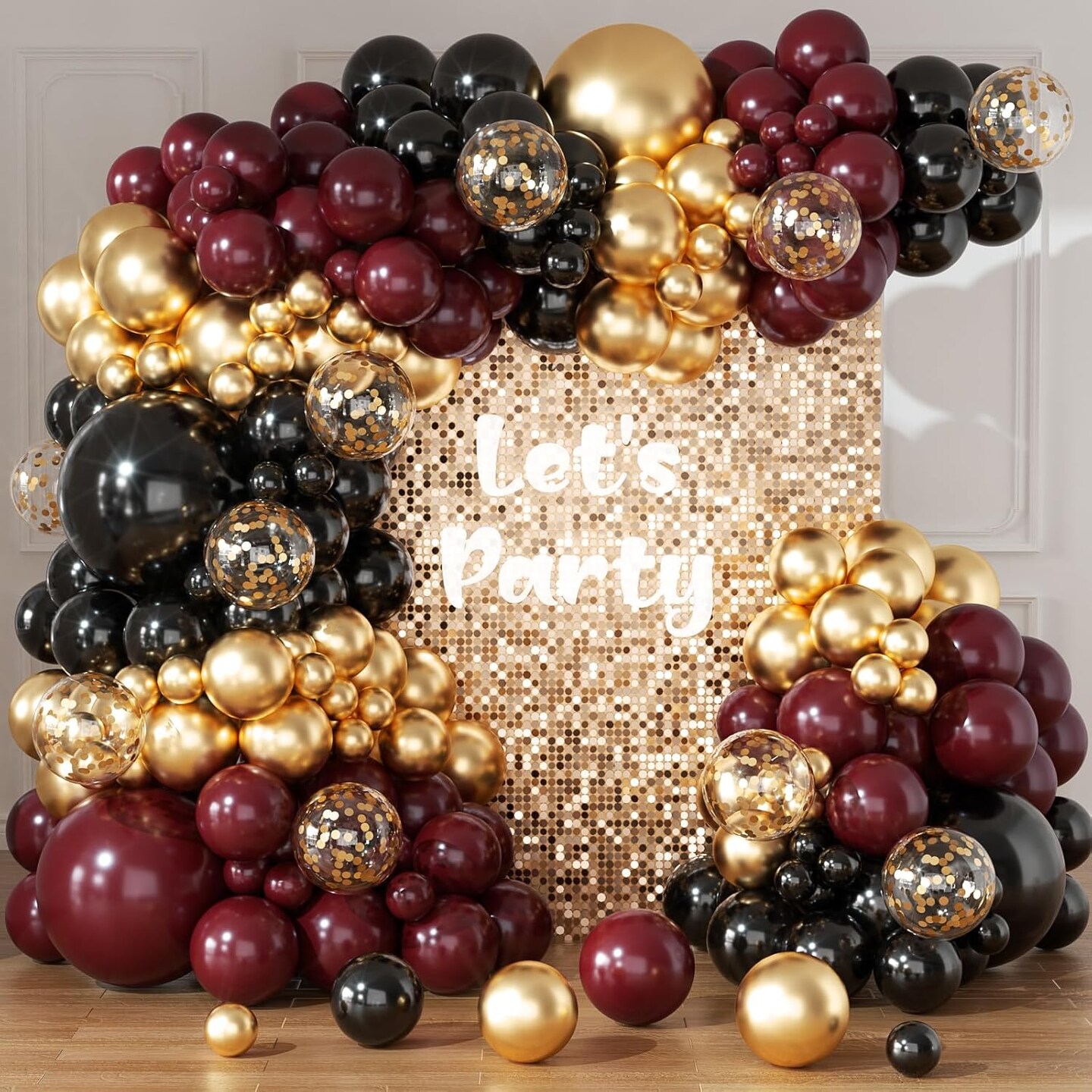 Burgundy Balloon Arch Garland Kit 164pcs Metallic Rose Gold Maroon Gold Balloons
