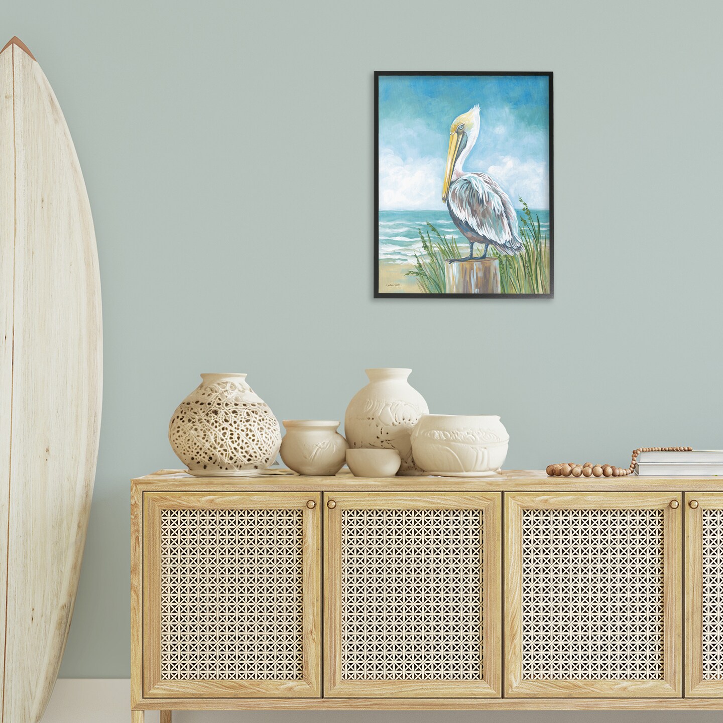 Stupell Industries Pelican Perched near Shore Framed Giclee Design by Diane Kater
