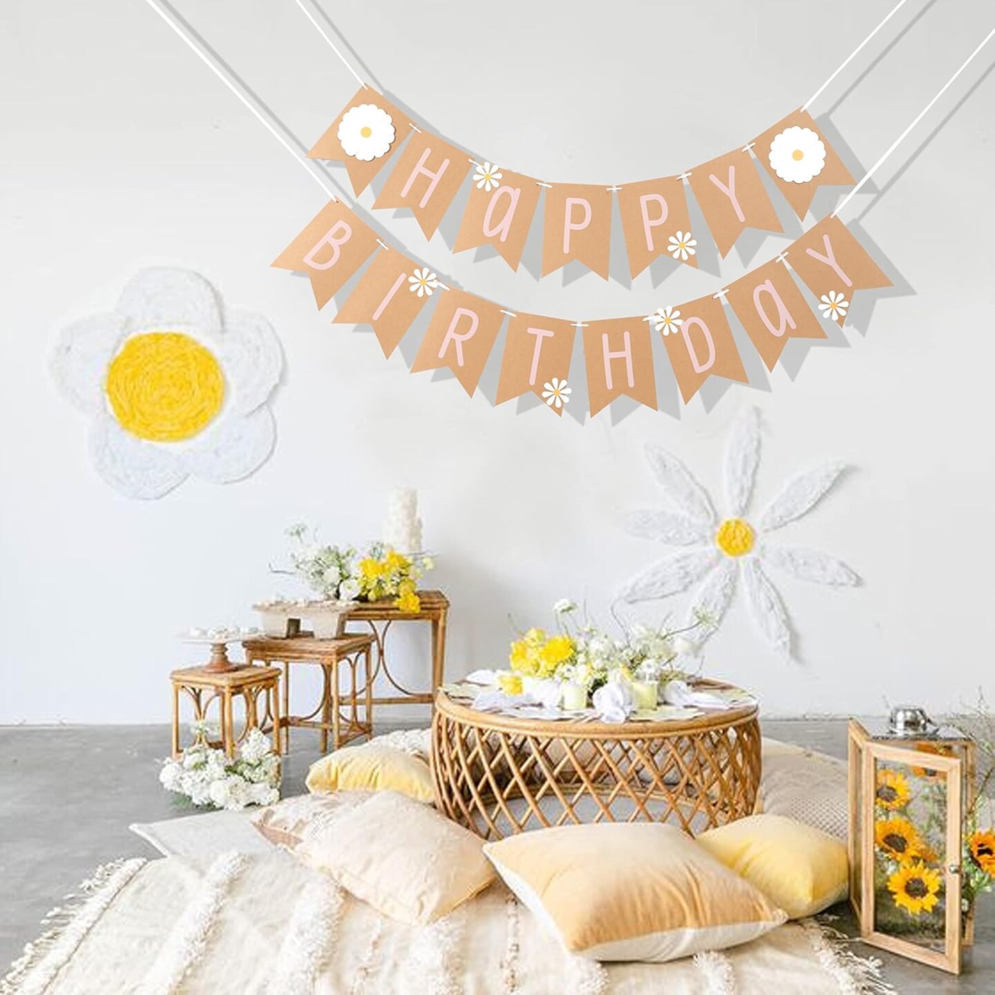 Daisy Happy Birthday Banner - Daisy Theme Birthday,Wildflower Birthday Banner, Groovy Birthday Theme for 1st Birthday, Daisy Themed Birthday Party Decoration Banne&#xFF0C;Girl 1st Birthday Decoration