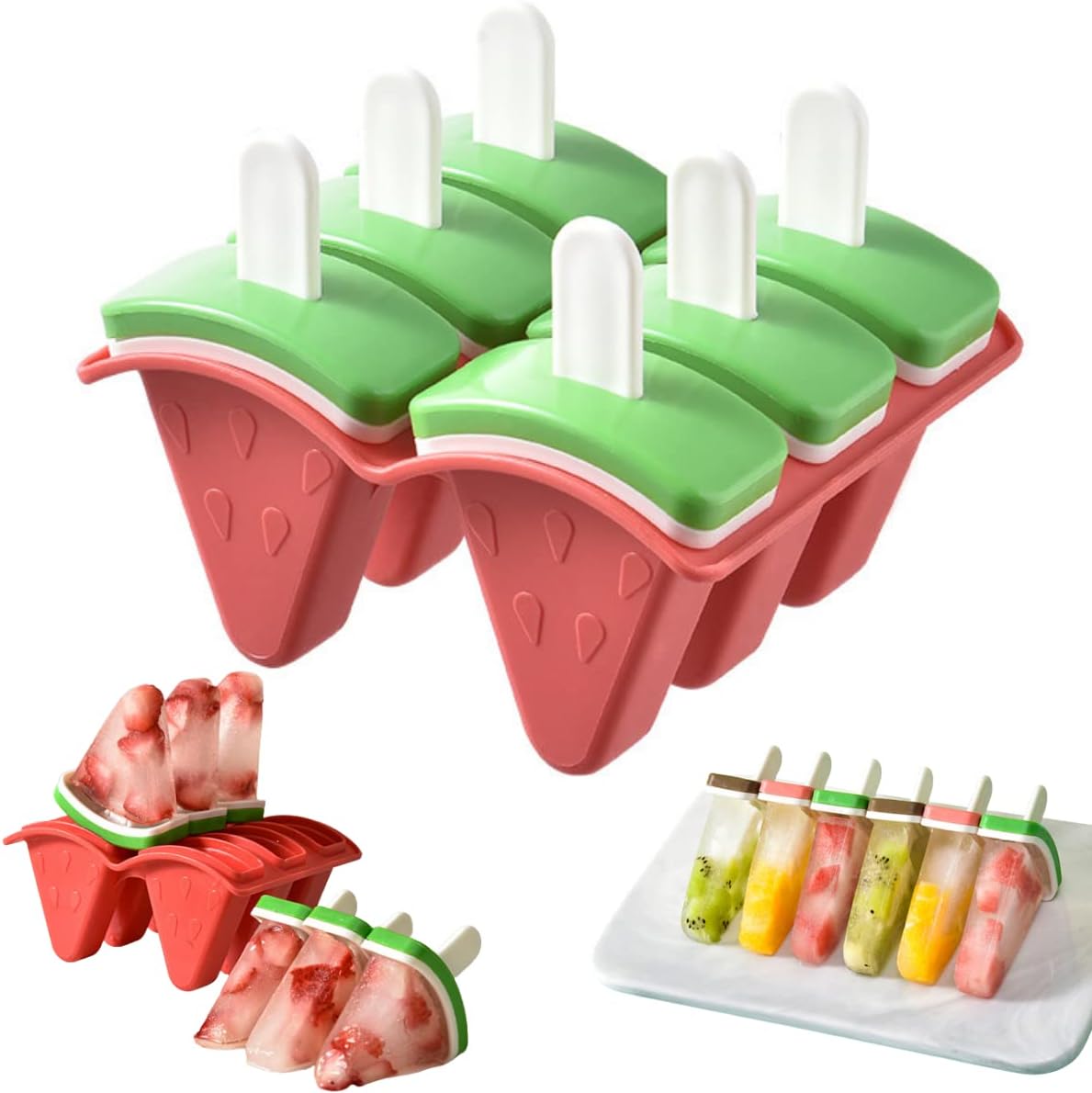 Popsicle Mold Set, 6 Watermelon Popsicle Maker, Reusable Ice Cream Molds - Dishwasher Safe, Tolder Babies and Homemade Popsicle
