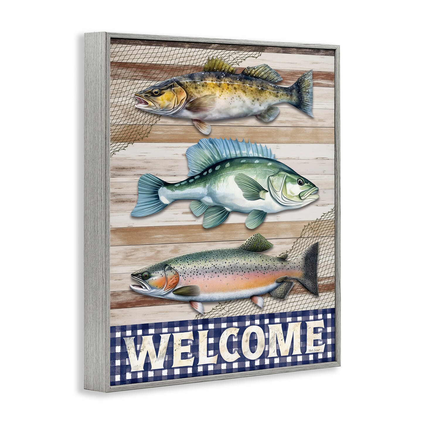 Stupell Industries Welcome with Rustic Fish Framed Giclee Design by Nicole DeCamp
