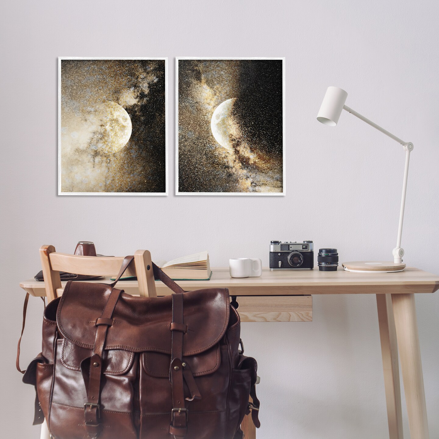 Stupell Industries Moons with Starry Nebulas 2pc Framed Giclee Set Design by Gemma Bardot