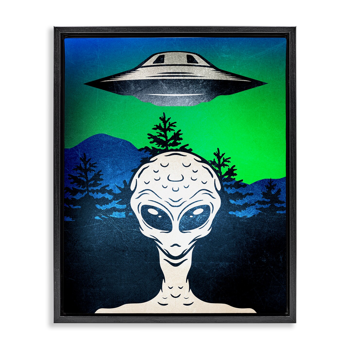 Stupell Industries Alien and UFO Scene Floating Frame Design by Kim Allen