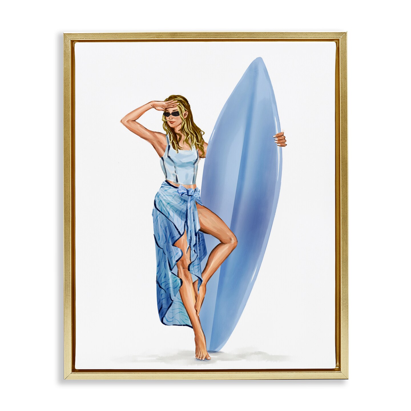Stupell Industries Trendy Surfer Girl in Blue Floating Frame Design by Ziwei Li