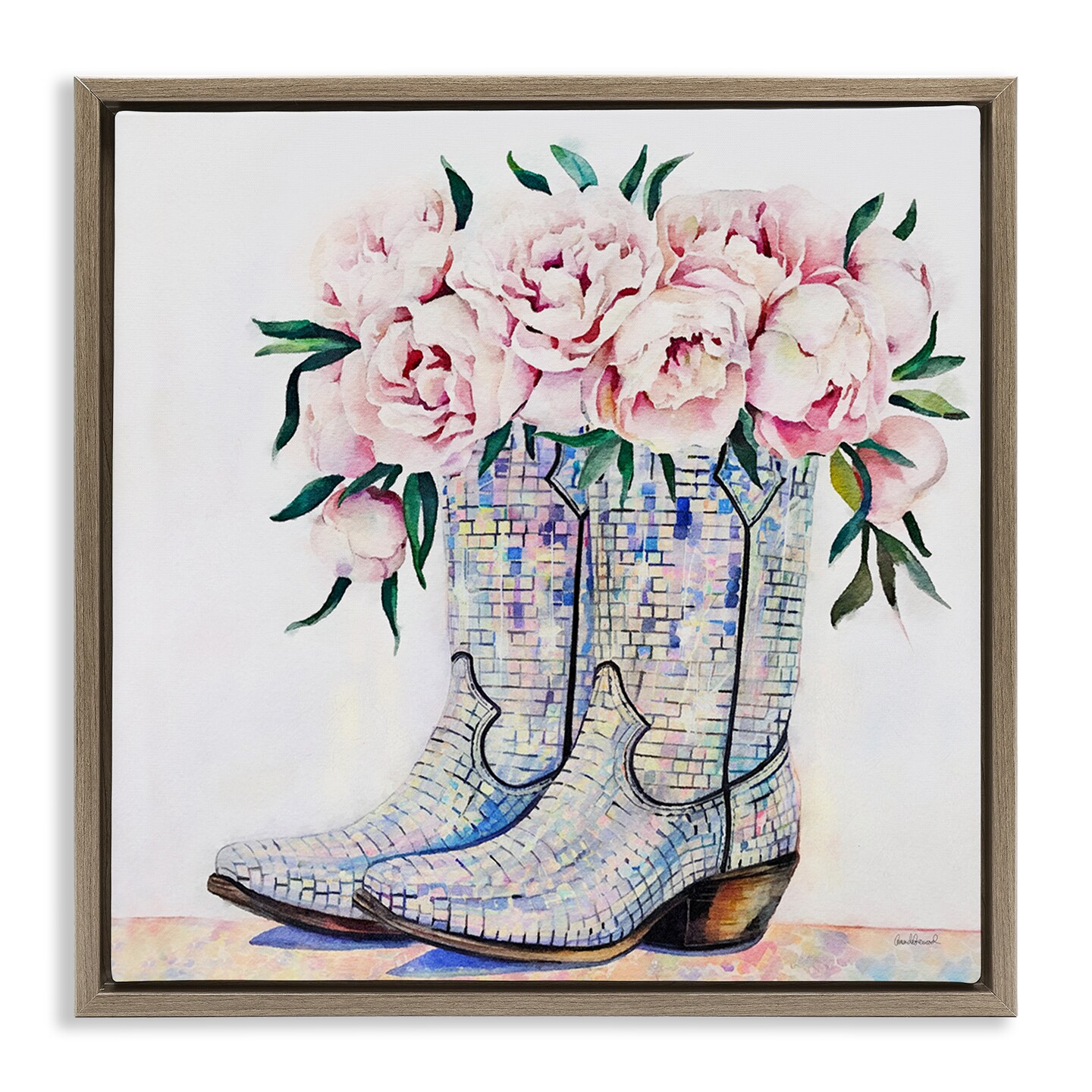 Stupell Industries Rose Filled Cowgirl Boots Floating Frame Design by ...