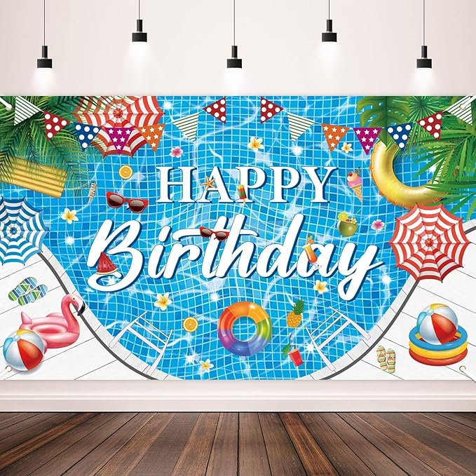 Hawaiian Theme Party Backdrop Banner, Photo Booth Background Sign for Summer & Pool Party Decorations