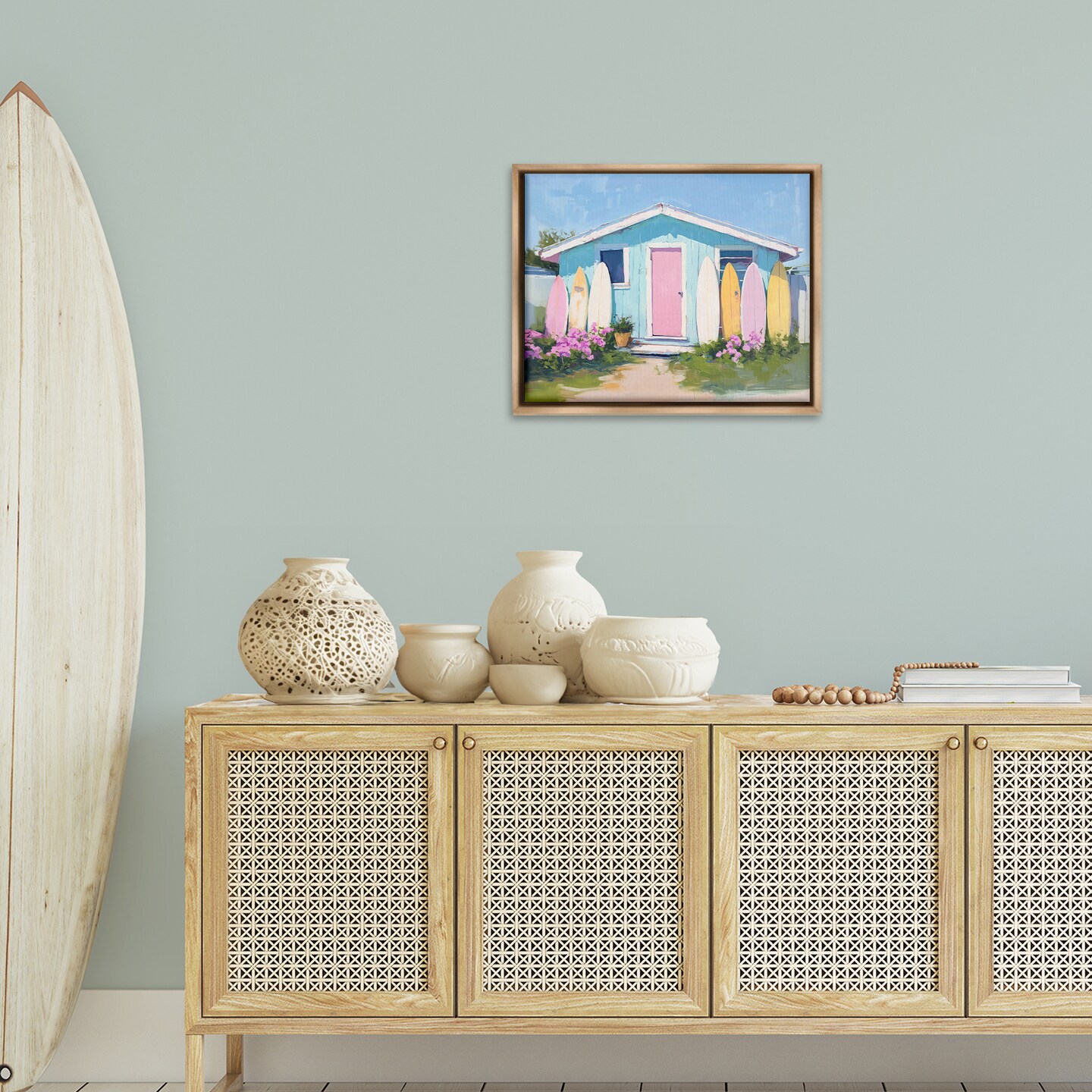 Stupell Industries Cabin with Pastel Surfboards Floating Frame Design by Arlington Prints
