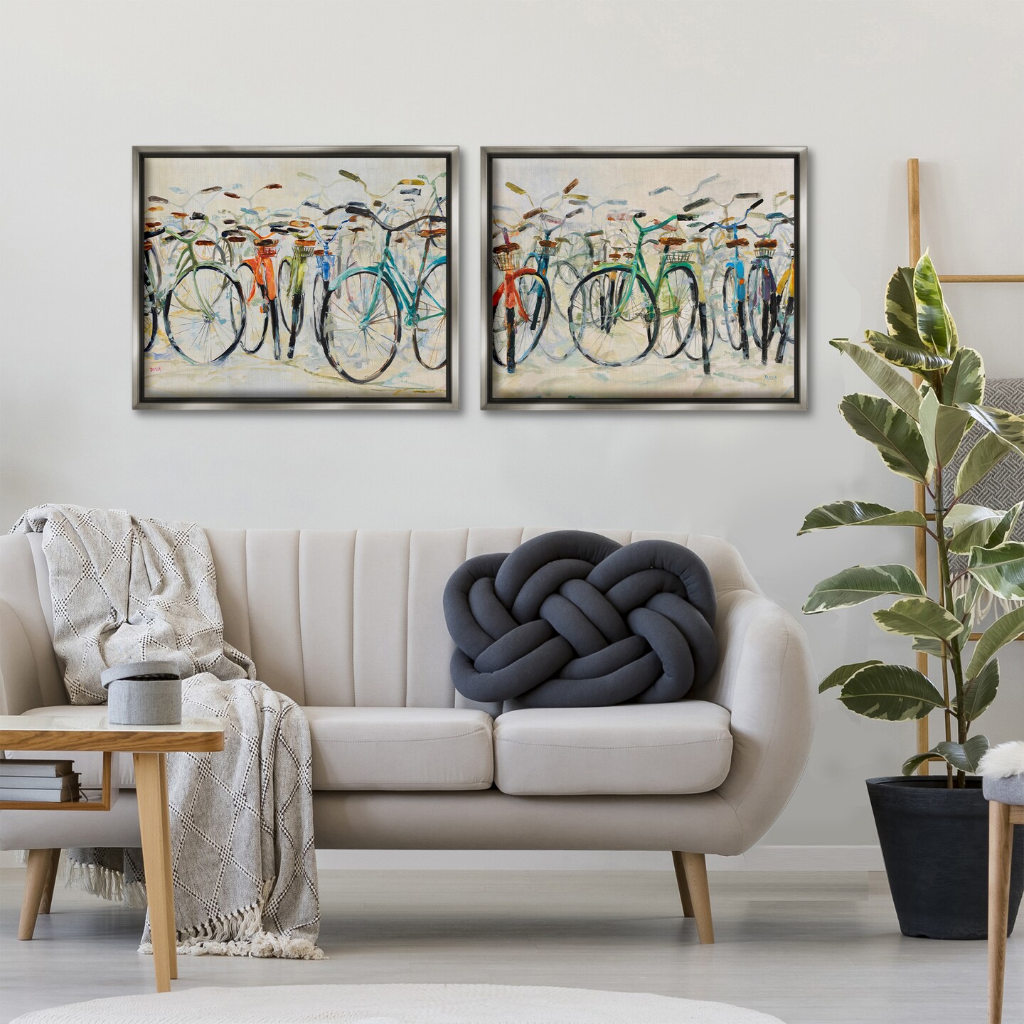 Stupell Industries Dynamic Bicycles on Beige 2pc Floating Frame Set Design by Dusza