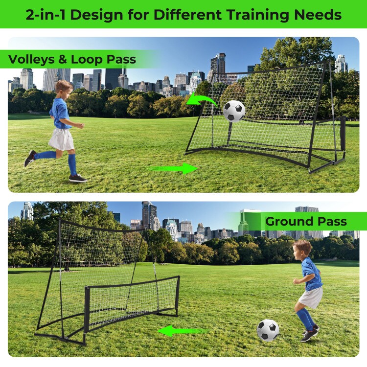 2-in-1 Dual-Sided Soccer Re bounder Net – Portable Trainer with Fiberglass Frame & Carry Bag