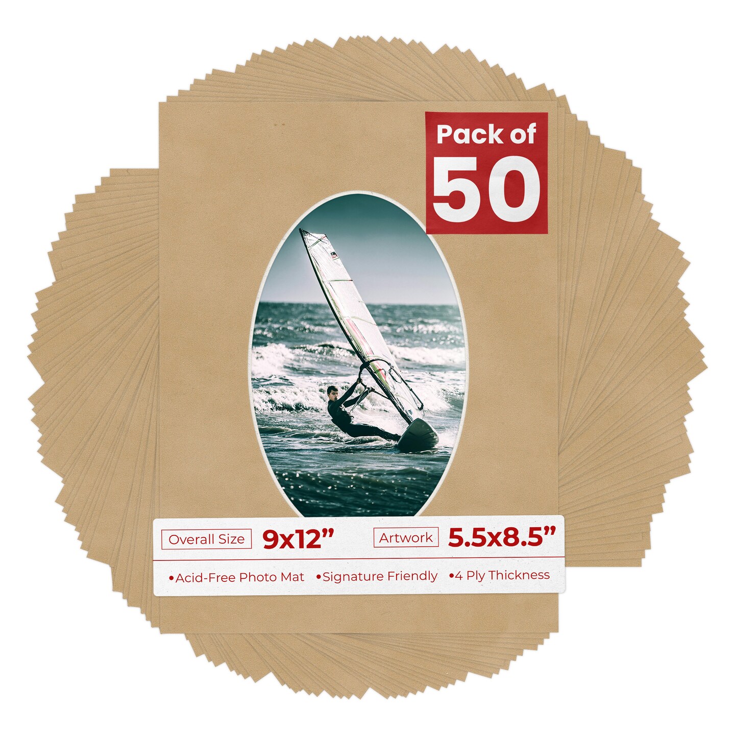 Beige Suede Mat Board for 9x12 Frames - Oval Opening for 5.5x8.5 Photos