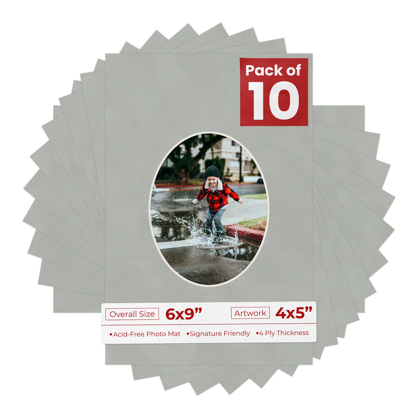 Light Grey Suede Mat Board for 6x9 Frames - Oval Opening for 4x5 Photos