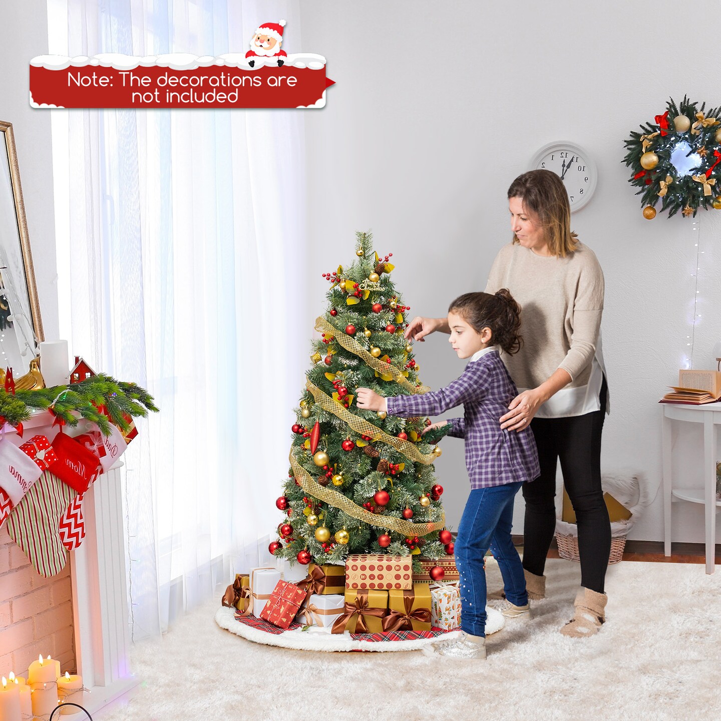 Pre-Lit Artificial Christmas Tree with PVC and Pine Needles