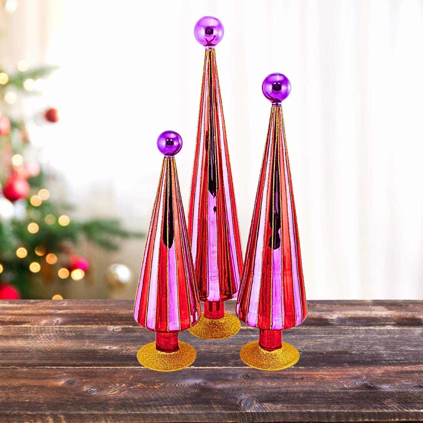 Cody Foster 19.0 Inch Carnival Trees Pink/Purple/Red Christmas Decorative Tree Set , Christmas Decor Modern Christmas