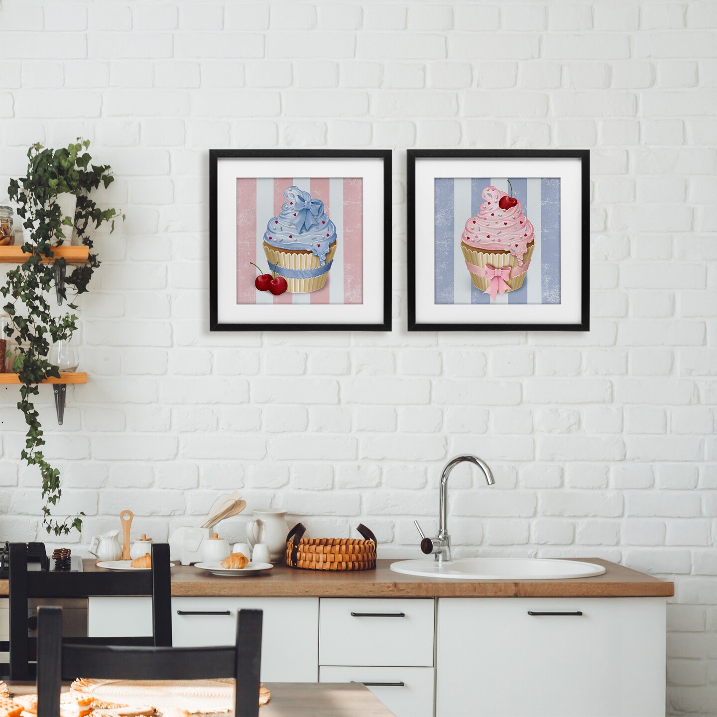Stupell Industries Pink & Blue Cupcakes 2pc Framed Print Under Glass Set, design by Lori Mosley