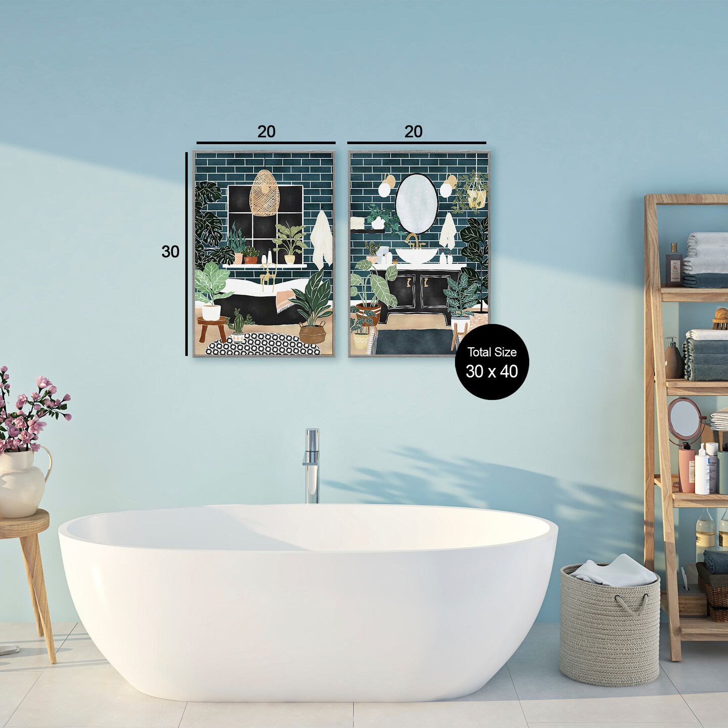 Stupell Industries Modern Bathroom with House Plants 2pc Framed Giclee Set, design by JJ Design House LLC