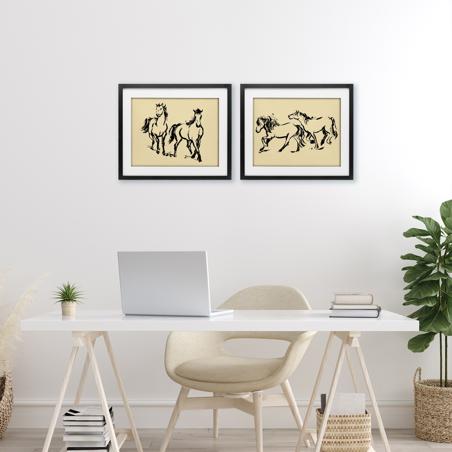 Stupell Industries Gestured Horses in Motion 2pc Framed Print Under Glass Set, design by Victoria Barnes