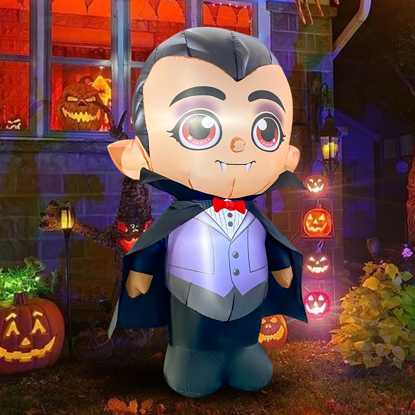 GOOSH 5FT Inflatable Vampire with Cape &#x2013; Light-Up Halloween Yard Decoration