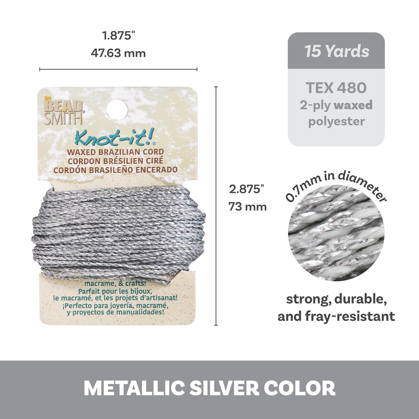 The Beadsmith Waxed Brazilian Cord, 0.7 mm Diameter, Light Wax, 15 Yards (13.7 m)