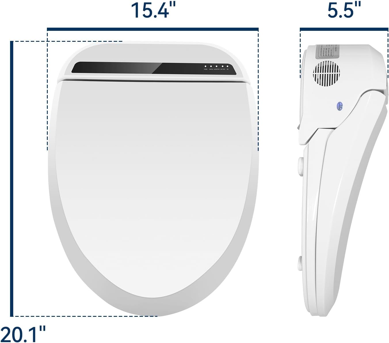 ELECWISH Smart Bidet Toilet Seat with Fully Automatic Adjustment, Stainless Steel Nozzle, Heated Seat, Adjustable Warm Water and Air Dryer, Night Lighting, Power Saving