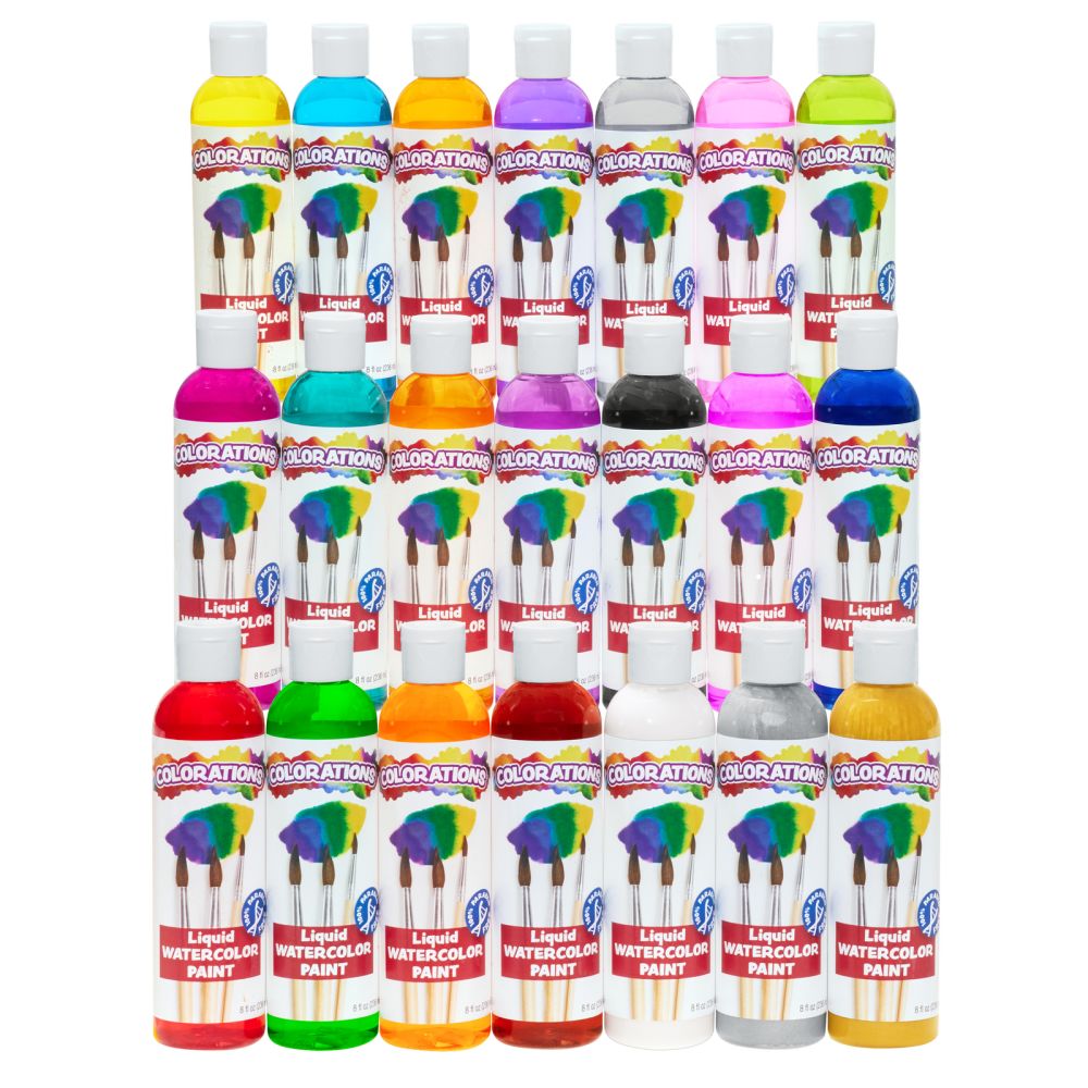 Colorations Paraben-Free Liquid Watercolor Paint, 8 oz. Bottles - Set of 21, Non-Toxic and Made in the USA, Bulk Classroom Supplies
