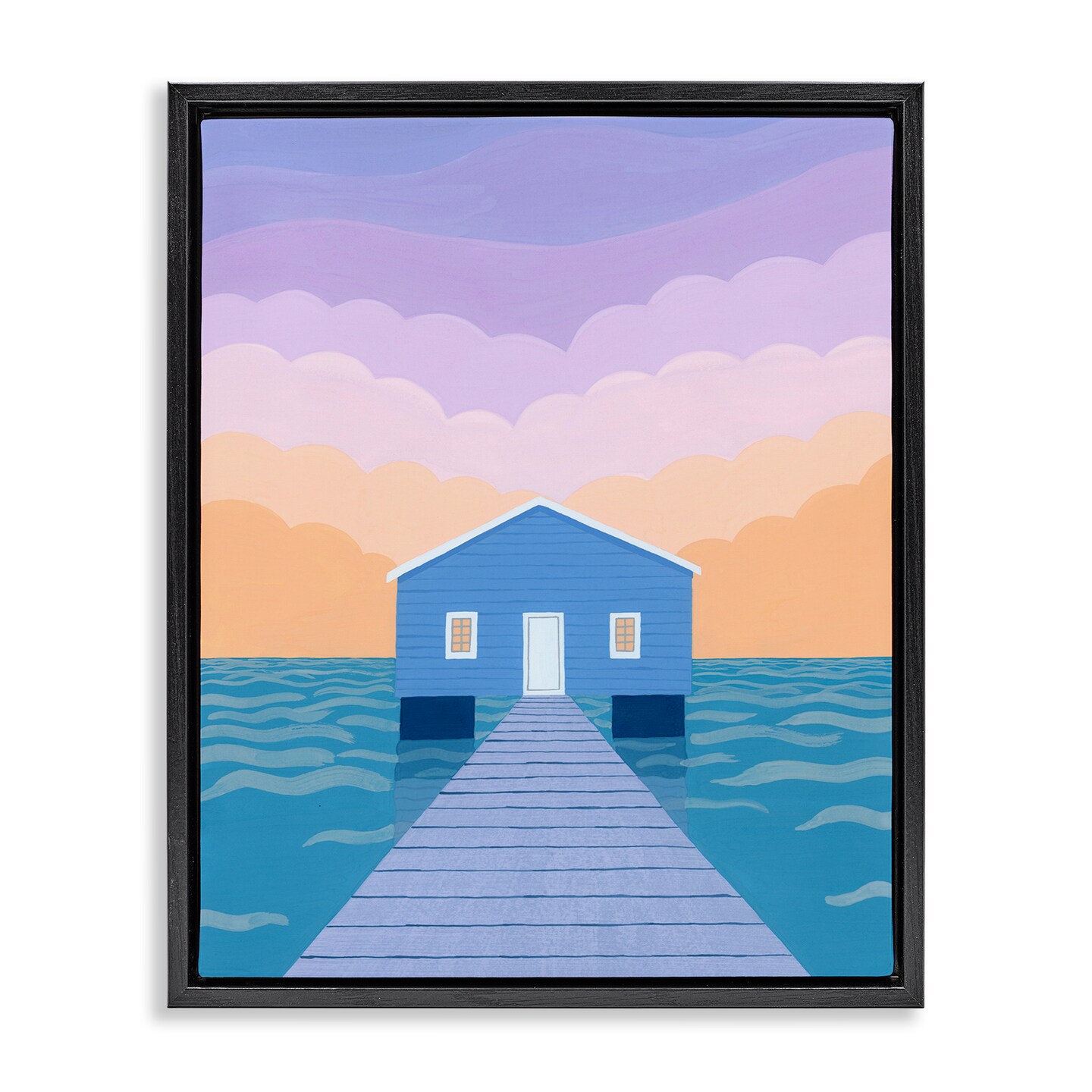 Stupell Industries Blue Boat Shed Sunrise Floating Frame, design by Courtney Haley