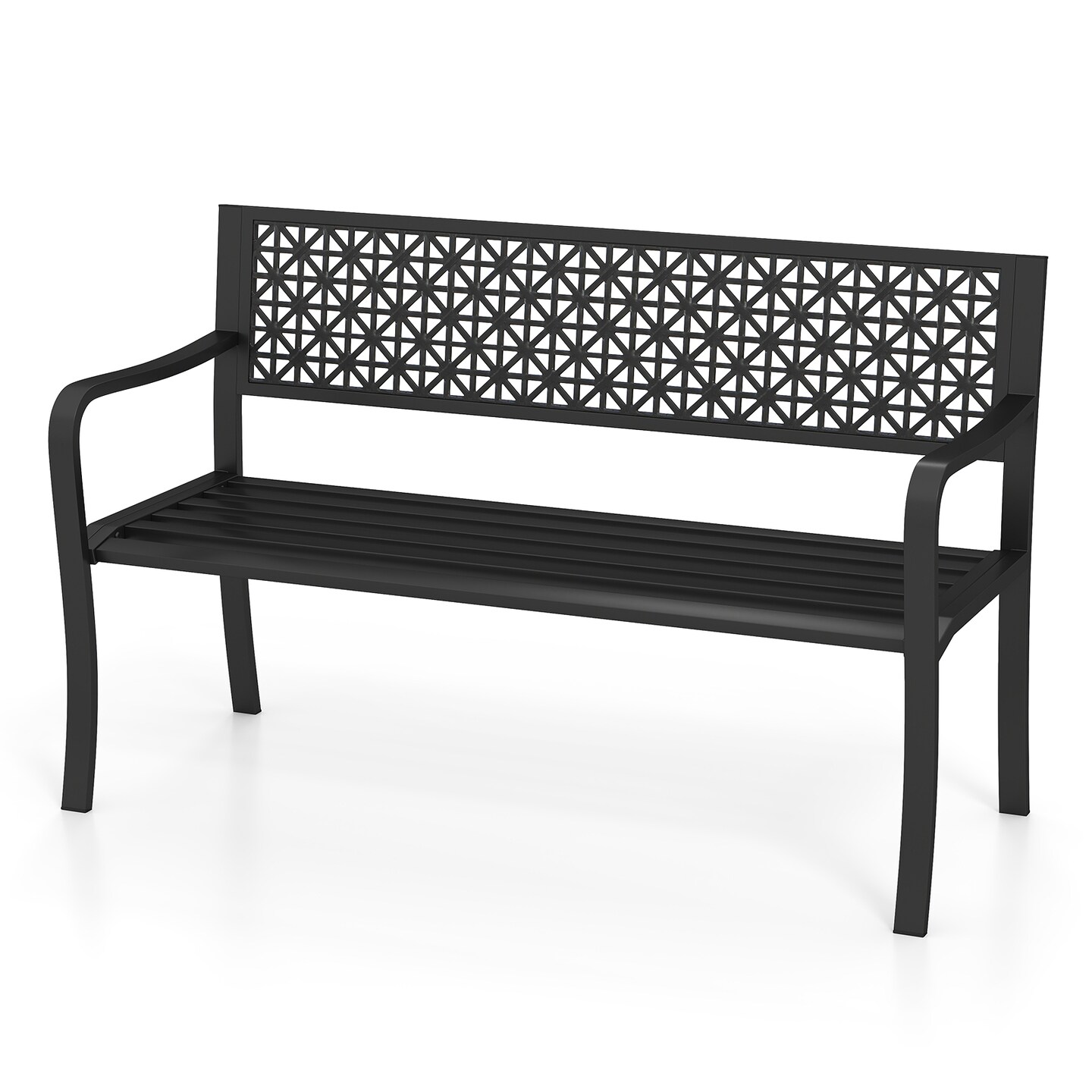 Outdoor Metal Garden Bench 50" with Decorative Backrest for 2-3