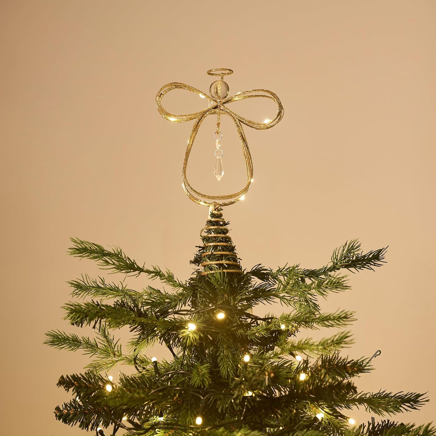 10 Inch Lighted Christmas Tree Topper Angel with Timer(Gold)