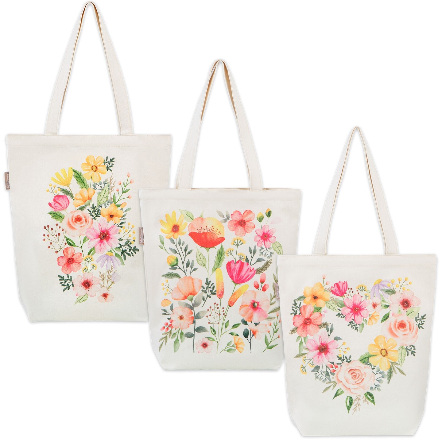 3 Pack Aesthetic Tote Bags for Women - Reusable Grocery Shopping Bags with Inner Pocket &#x26; Magnetic Closure (Wildflowers)