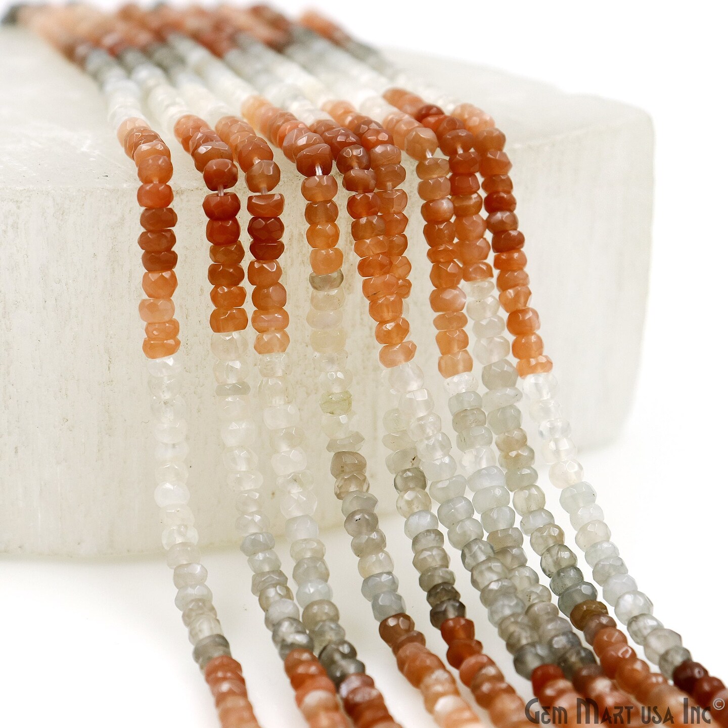 Gemstone Rondelle Bead Strands, Round Faceted, Polished Beads, Handmade Rondelle Beads, 12.5-inch, 3-4mm Round Strands for DIY Jewelry Making, GemMartUSA (70002)