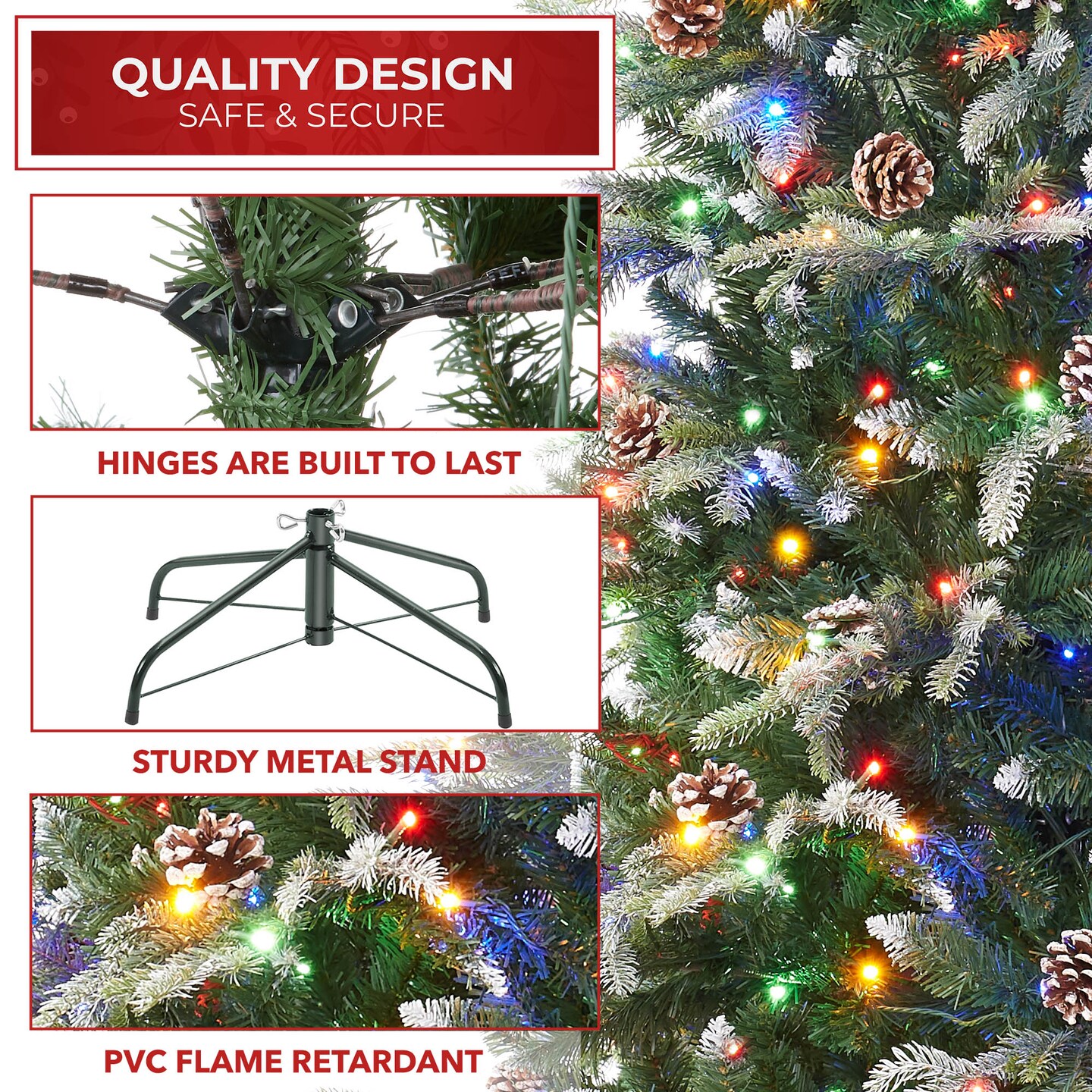 Casafield Pre-Lit Aspen Fir Christmas Tree with White & Multicolored LED Lights, Realistic Artificial Noble Fir with Sturdy Stand