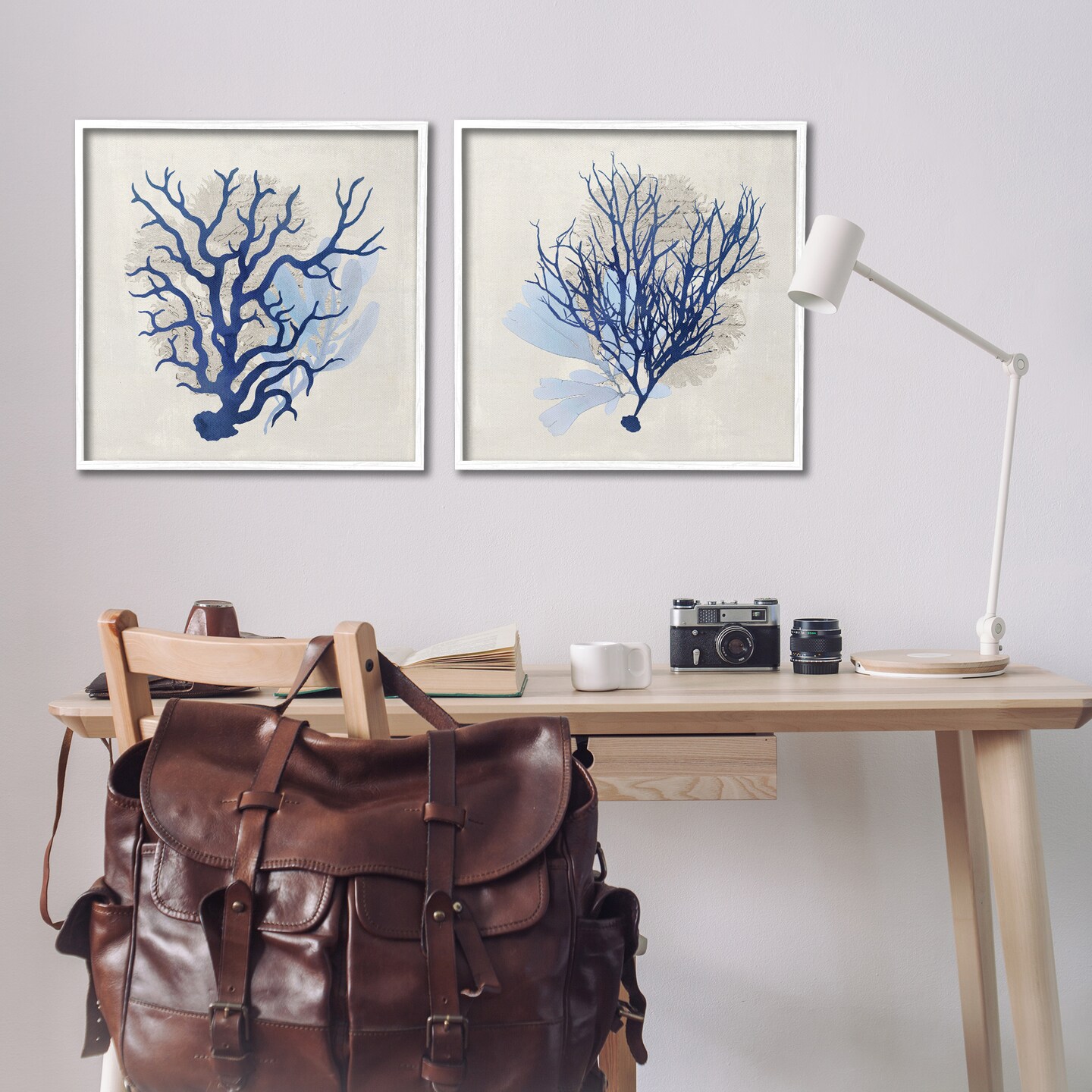Stupell Industries Blue Coral Branches 2pc Framed Giclee Wall Art Set Design by Susan Arnot