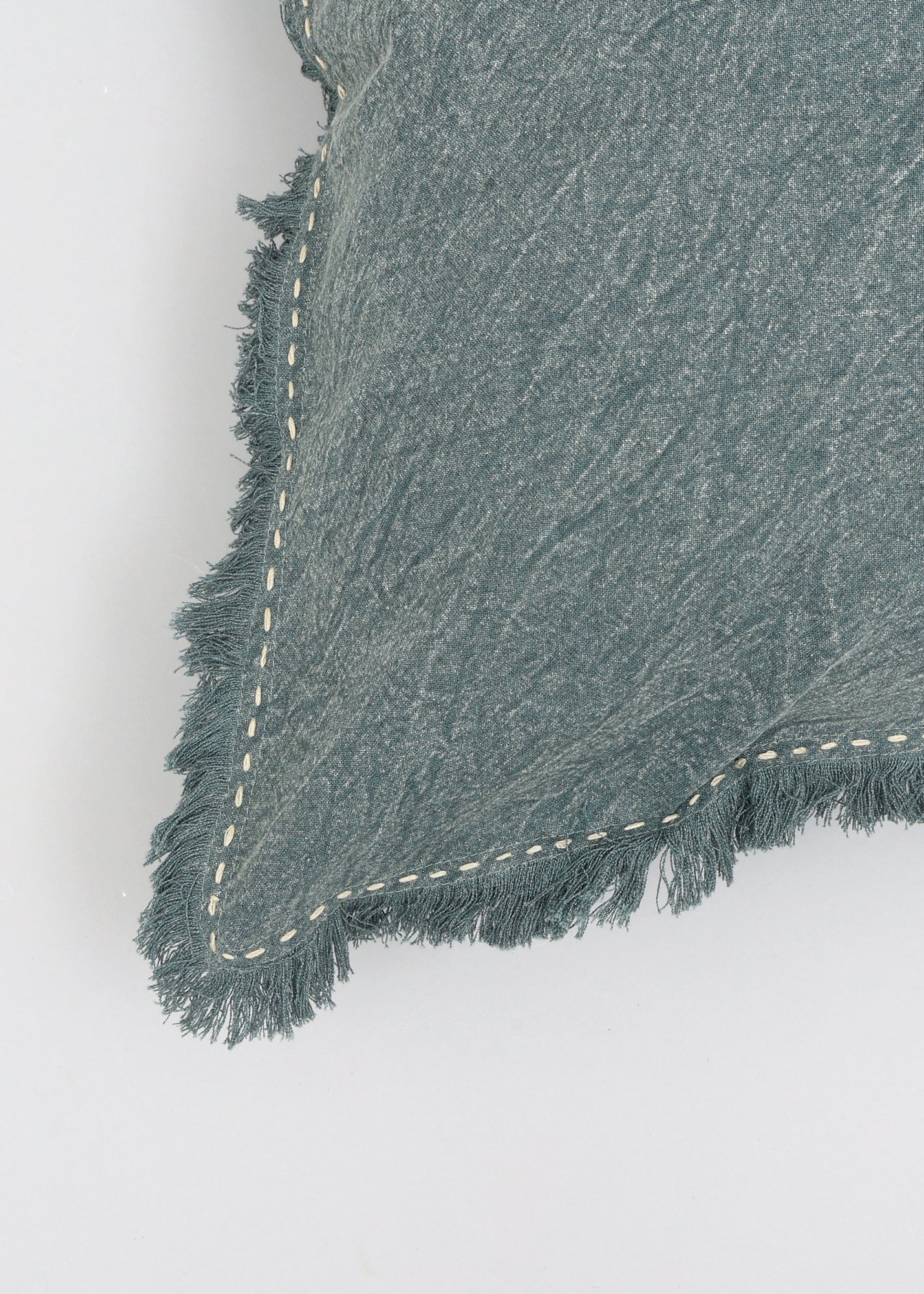Stonewashed Linen Throw Pillow with Handworked Edges &#x26; Fringe - 22&#x22; x 22&#x22;
