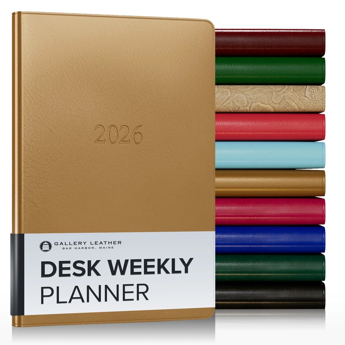 Gallery Leather Desk Weekly Planner 2026, Elegantly Bound Calendar Planner and Notebook with Stylish Gold-Gilded Page Edges, 12 Months - 8 x 5.5 "