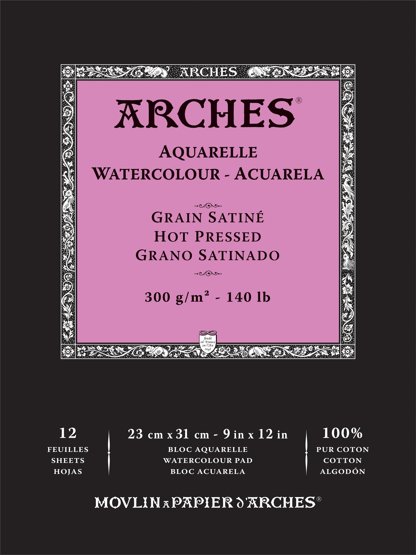 Arches Aquarelle Hot Pressed Watercolor Pad 9&#x22;X12&#x22;- 140lb, 12 Sheets