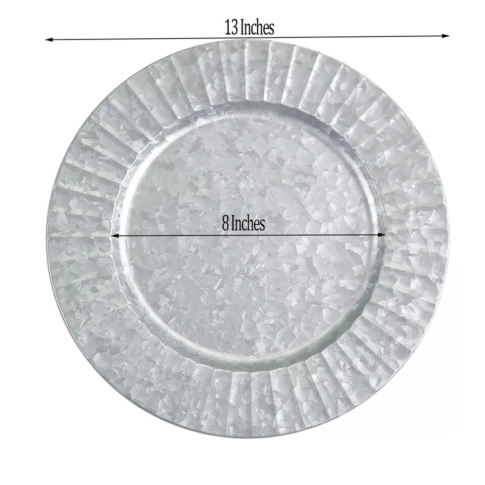 24 pcs 13&#x22; Silver Round with Ruffled Rim Galvanized Metal Wedding Charger Plates