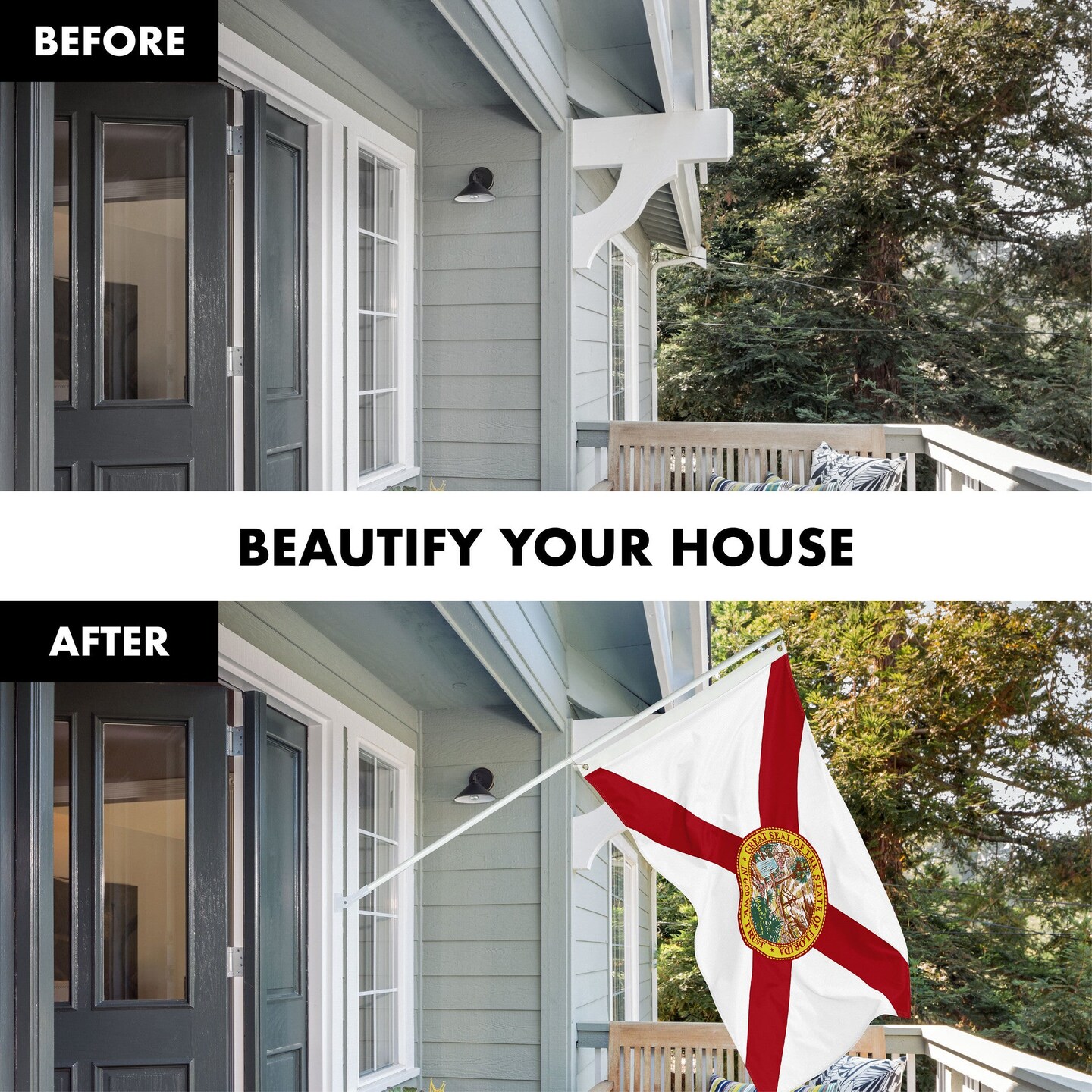 G128 Combo Pack: 5 Ft Tangle Free Aluminum Spinning Flagpole (White) &#x26; Florida FL State Flag 2x3 Ft, ToughWeave Series Embroidered 210D Polyester | Pole with Flag Included